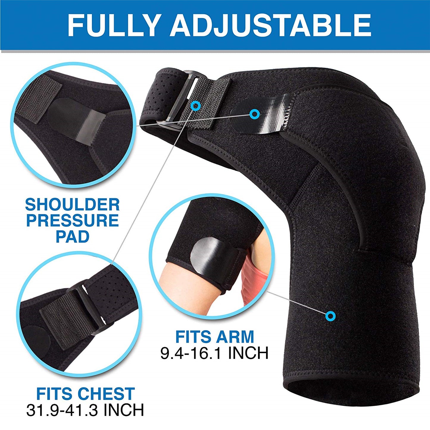 M44 Black Shoulder Brace Support Strap adjustable Belt relief Pain for men women