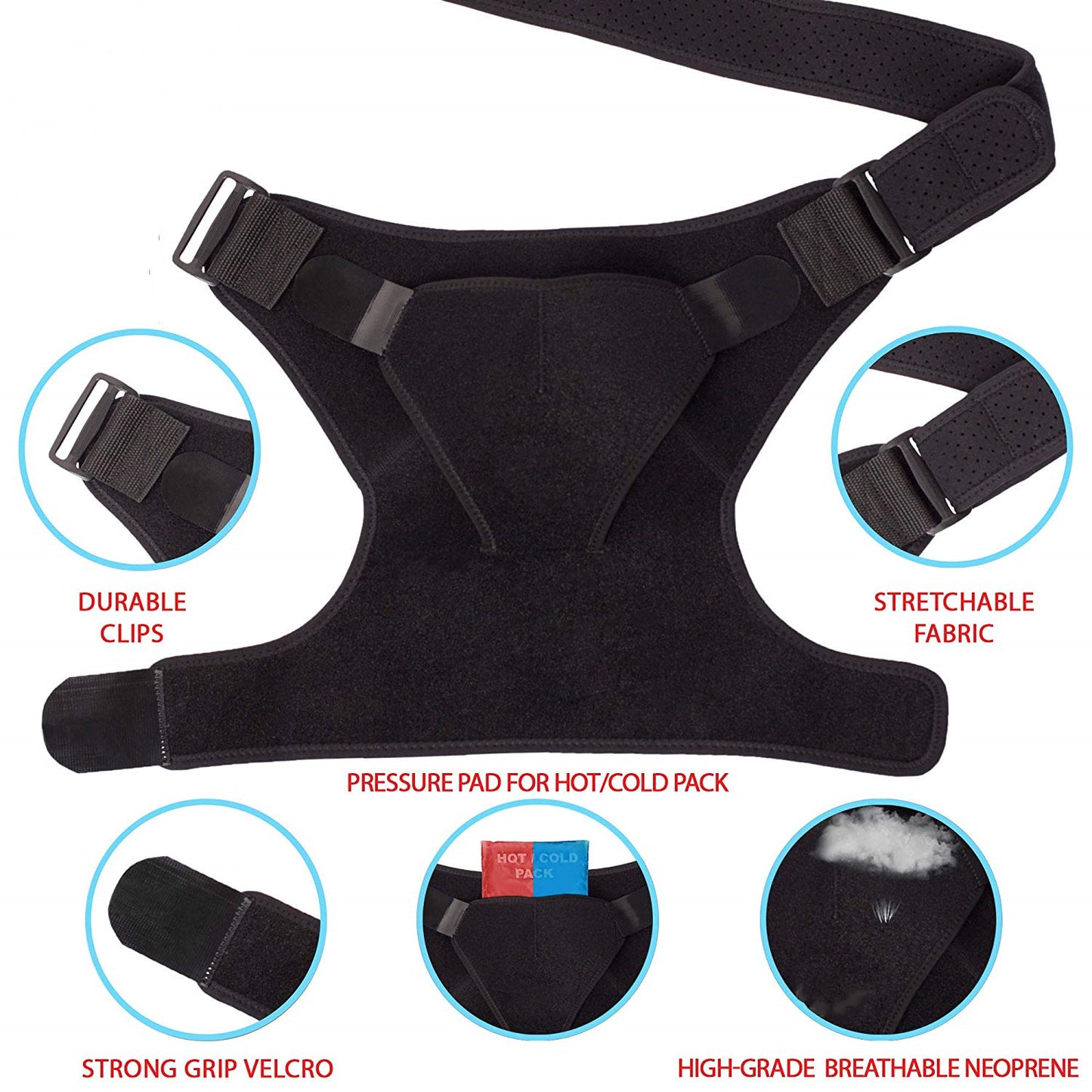 M44 Black Shoulder Brace Support Strap adjustable Belt relief Pain for men women